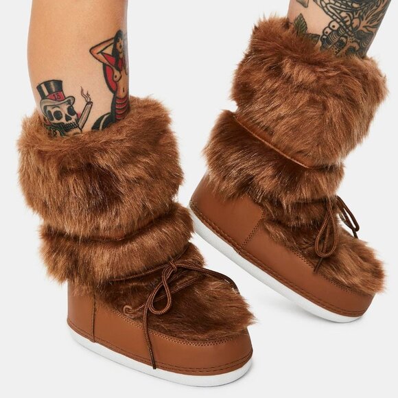 CHOCOLATE BADDIE BURR FUZZY BOOTS - Picture 1 of 6